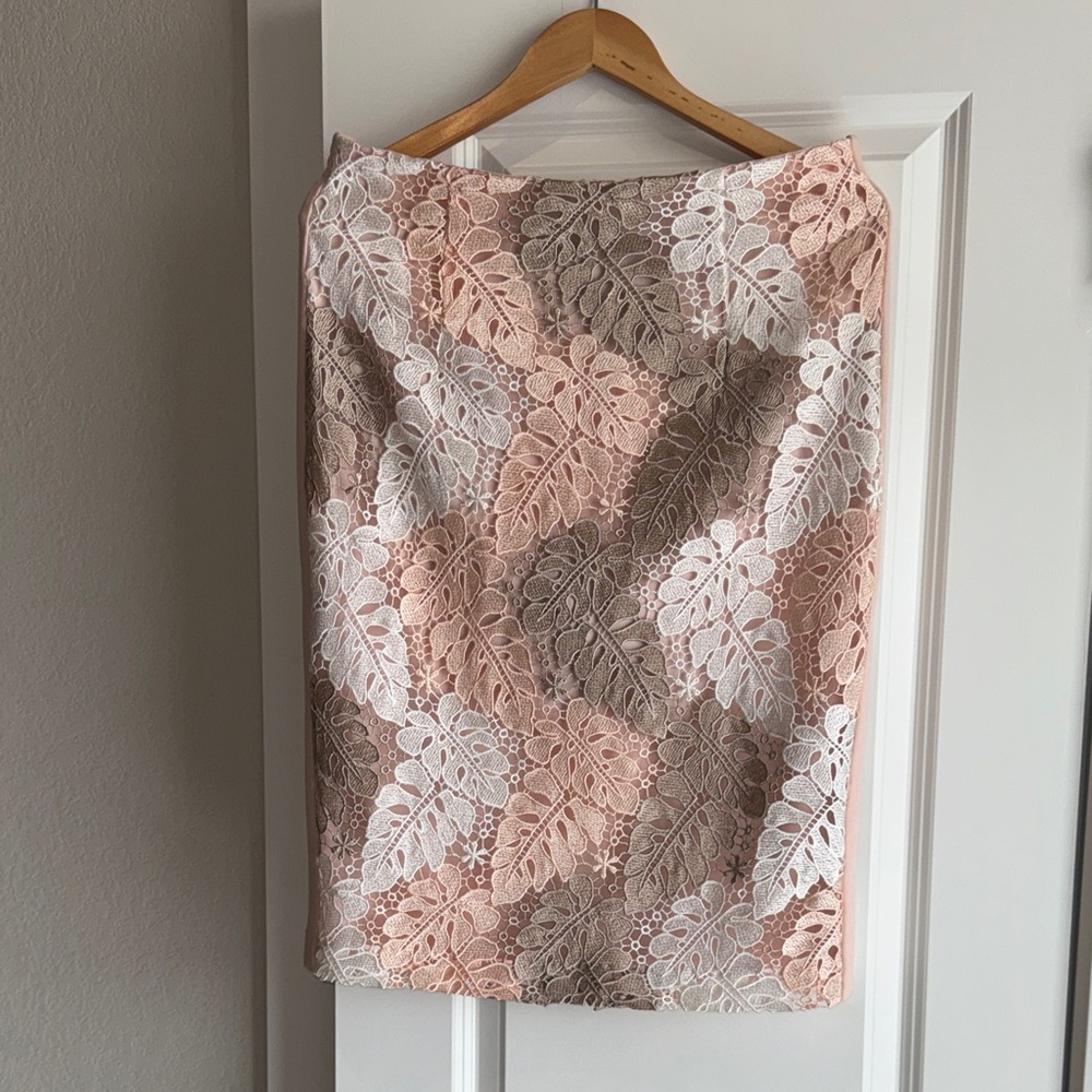Calvin Klein Pink and White Lace Pencil Skirt